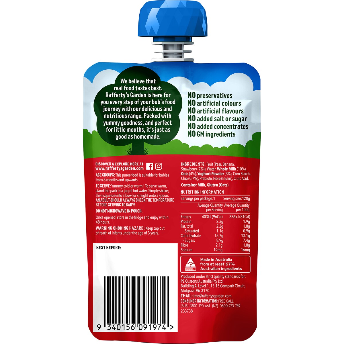 Raffertys Garden Strawberry & Chia Yoghurt Brekkie Baby Food 8+ Months 120g