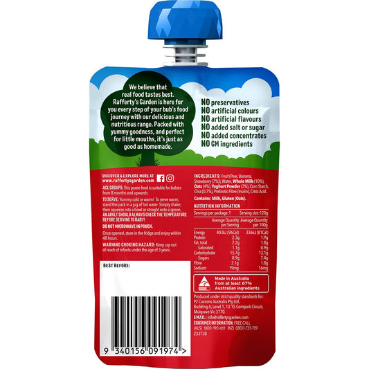Raffertys Garden Strawberry & Chia Yoghurt Brekkie Baby Food 8+ Months 120g
