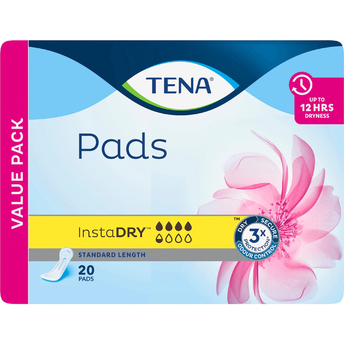 Tena Incontinence Pads Instadry Standard Length 20 Pack