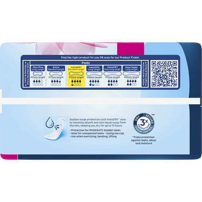 Tena Incontinence Pads Instadry Standard Length 20 Pack