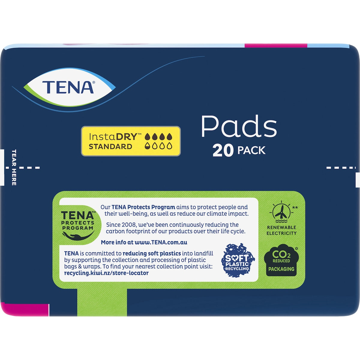 Tena Incontinence Pads Instadry Standard Length 20 Pack