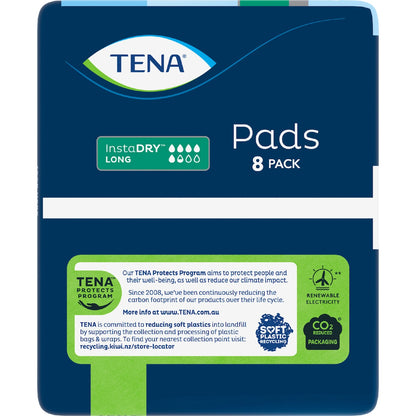 Tena Incontinence Pads Instadry Long Length 8 Pack