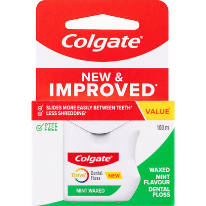 Colgate Total Dental Floss Mint Waxed Flavour Value 100m Each
