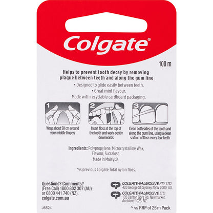 Colgate Dental Floss Waxed 100m Mint Flavour Each