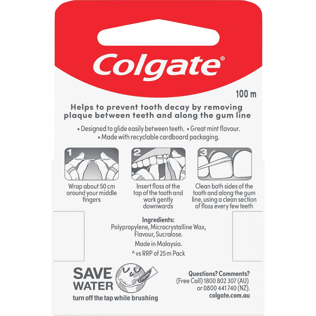 Colgate Total Dental Floss Mint Waxed Flavour Value 100m Each