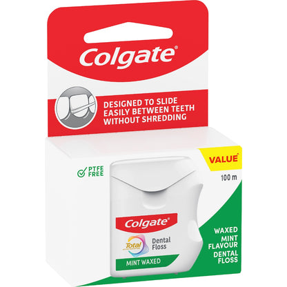Colgate Total Dental Floss Mint Waxed Flavour Value 100m Each