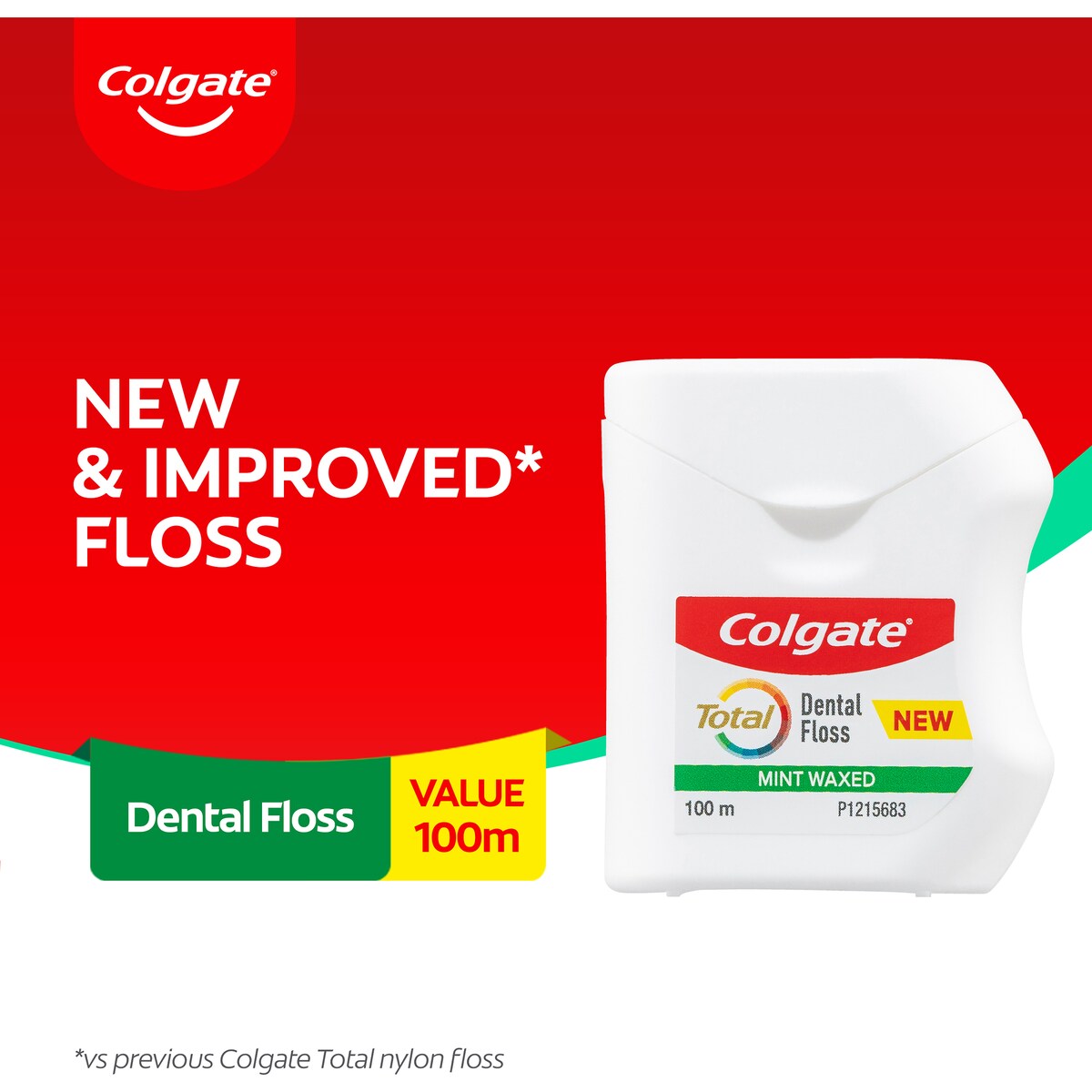 Colgate Dental Floss Waxed 100m Mint Flavour Each