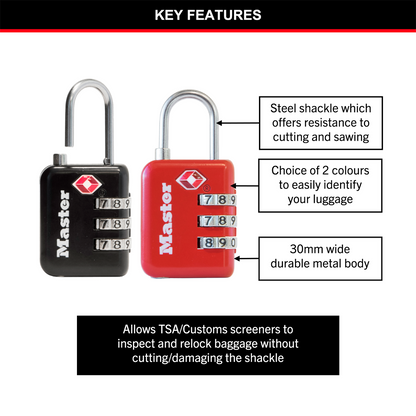 Master Lock Luggage Padlock - 30mm - Metal - TSA-Accepted