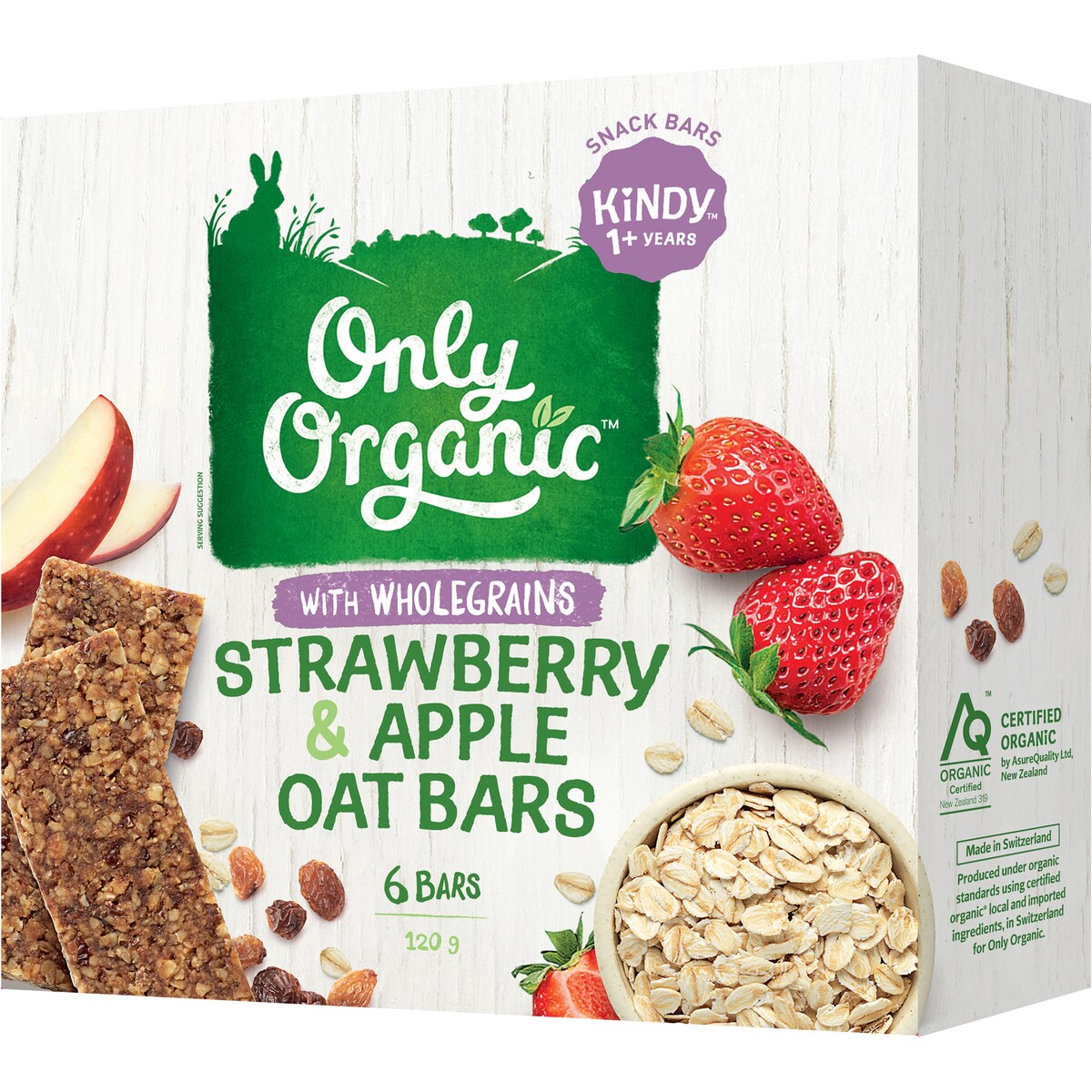 Only Organic Strawberry & Apple Oat Bars With Wholegrains 6 pack