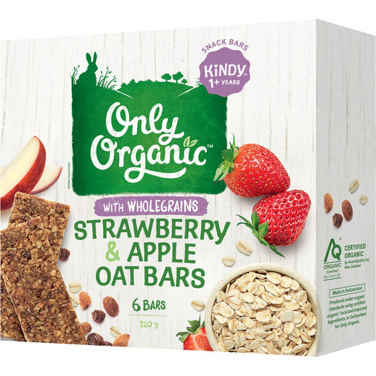 Only Organic Strawberry & Apple Oat Bars With Wholegrains 6 pack
