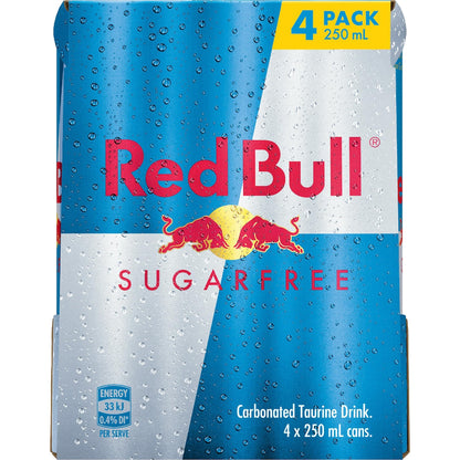 Red Bull Energy Drink Sugar Free 250ml X 4 Pack