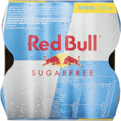 Red Bull Energy Drink Sugar Free 250ml X 4 Pack