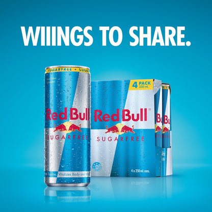 Red Bull Energy Drink Sugar Free 250ml X 4 Pack