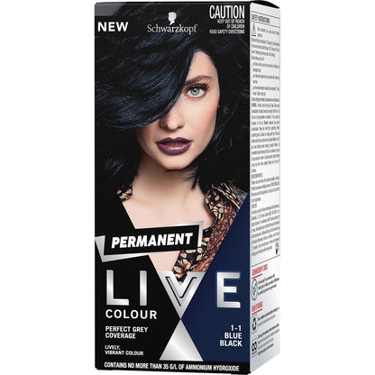 Schwarzkopf Live Colour Black Hair Dye 1.1 Blue Black Permanent each