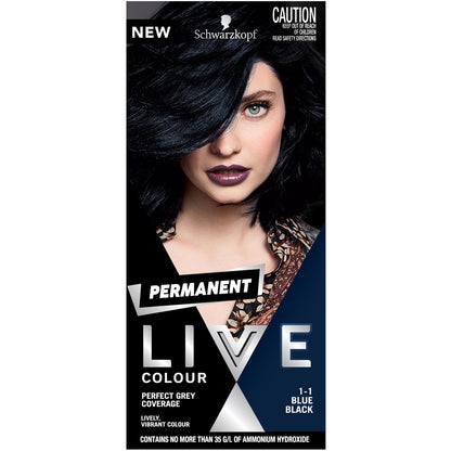 Schwarzkopf Live Colour Black Hair Dye 1.1 Blue Black Permanent each