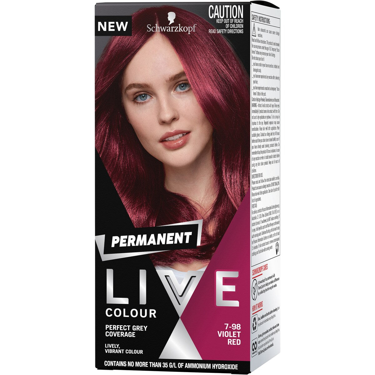 Schwarzkopf Live Colour Red Hair Dye 7.98 Violet Red Permanent each