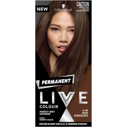 Schwarzkopf Live Colour Brown Hair Dye 4.45 Rich Chocolate Permanent each