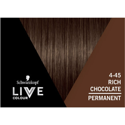 Schwarzkopf Live Colour Brown Hair Dye 4.45 Rich Chocolate Permanent each