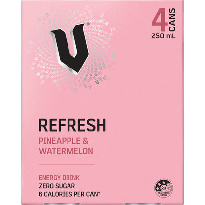V Energy Refresh Pineapple & Watermelon Zero Sugar Cans 250ml X 4 Pack