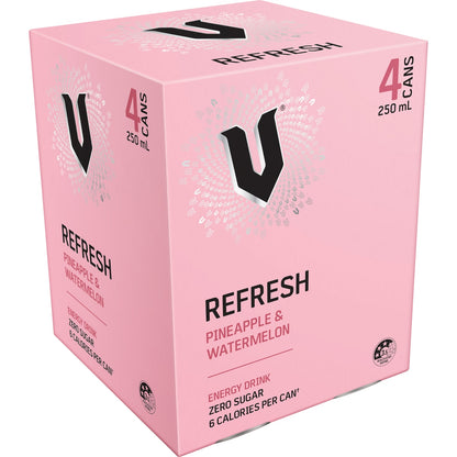 V Energy Refresh Pineapple & Watermelon Zero Sugar Cans 250ml X 4 Pack