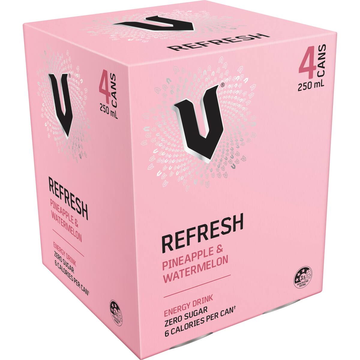 V Energy Refresh Pineapple & Watermelon Zero Sugar Cans 250ml X 4 Pack