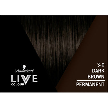 Schwarzkopf Live Colour Brown Hair Dye 3.0 Dark Brown Permanent each