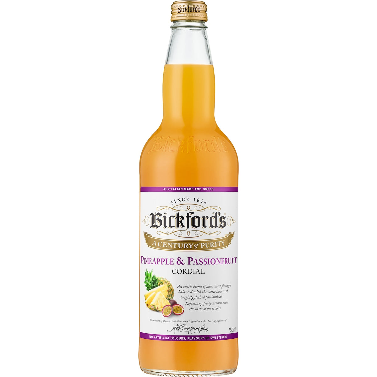 Bickford's Pineapple & Passionfruit Cordial 750mL