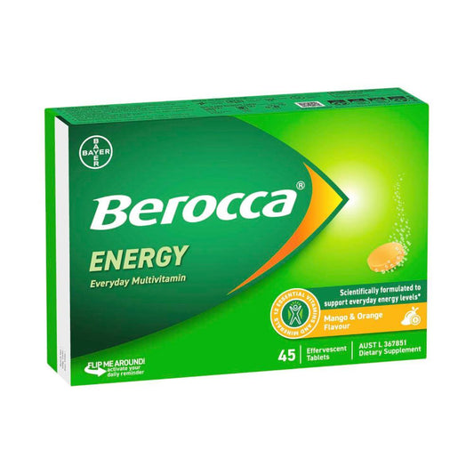 Berocca Energy Vitamin B & C Mango & Orange Flavour Effervescent Tablets - 45 Pack