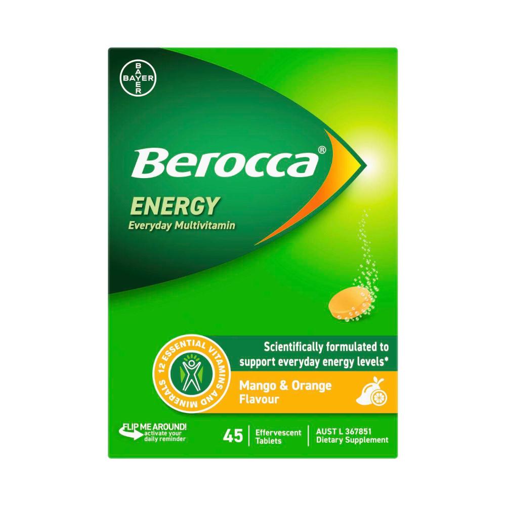 Berocca Energy Vitamin B & C Mango & Orange Flavour Effervescent Tablets - 45 Pack