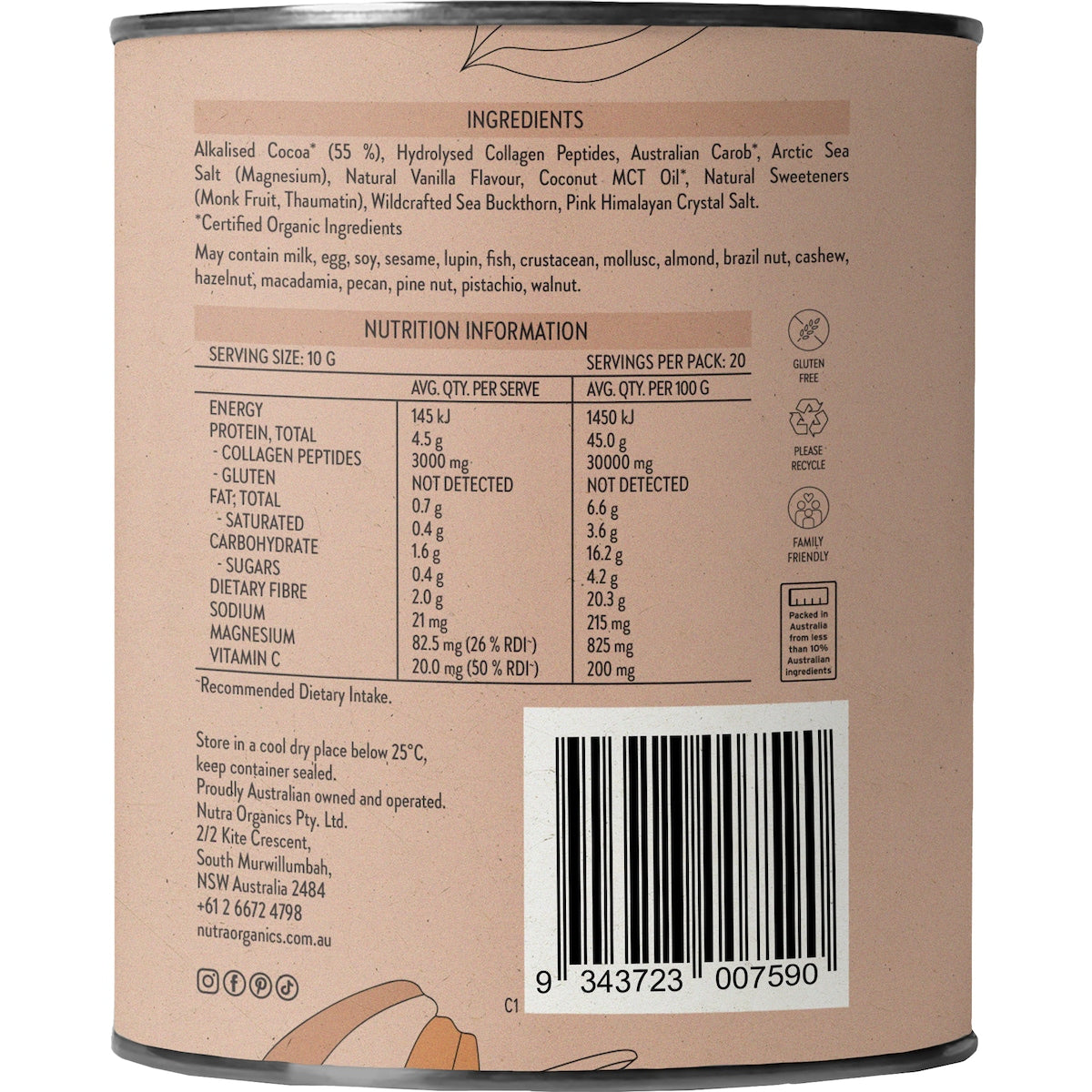 Nutra Naturals Collagen Hot Chocolate Powder 200g