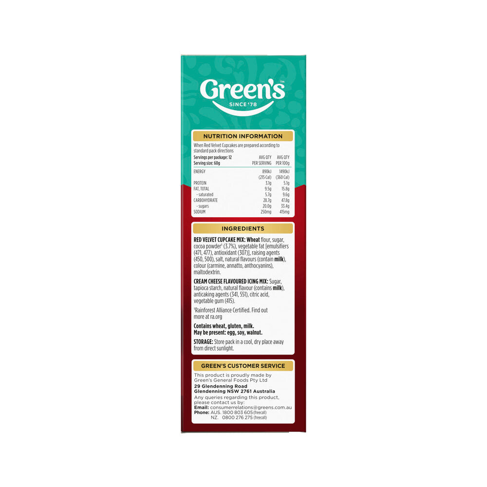 Green's Deluxe Red Velvet Cupcake Mix - 410g