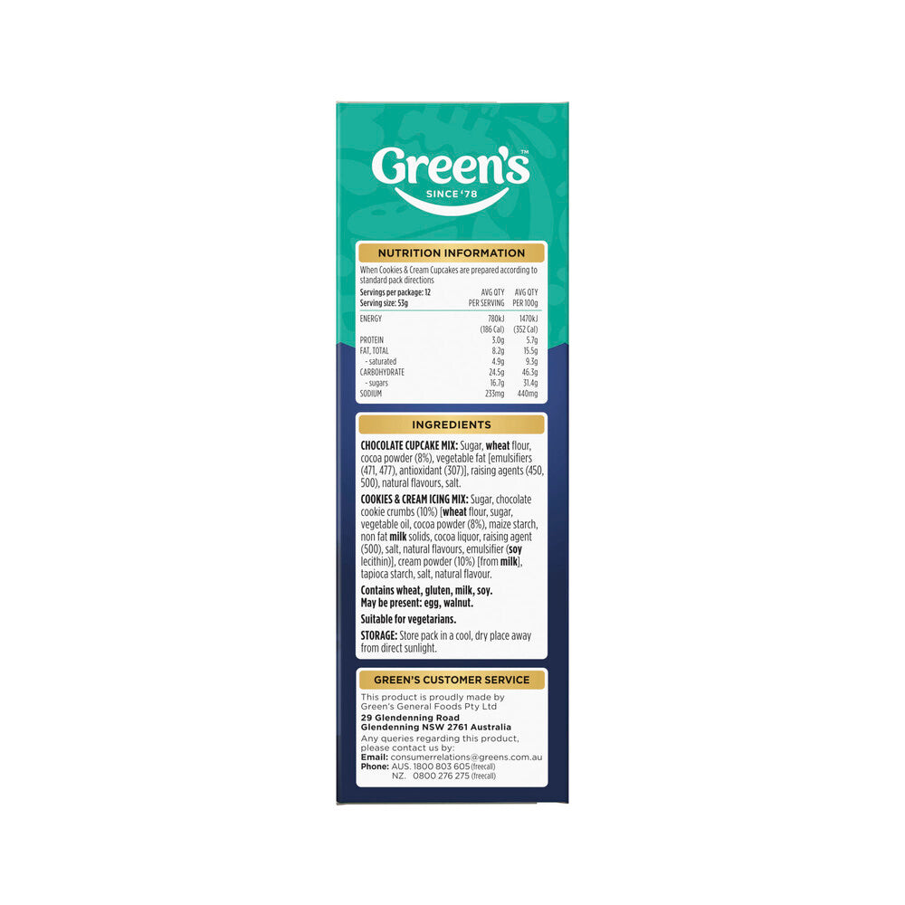 Green's Deluxe Cookies & Cream Cupcake Mix - 380g