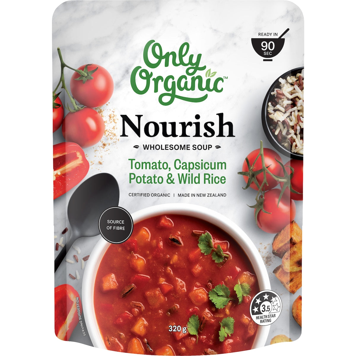Only Organic Nourish Soup Tomato Capsicum Potato & Wild Rice 320g