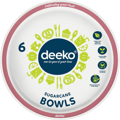 Deeko Eco Sugarcane Bowls Assorted 6 Pack