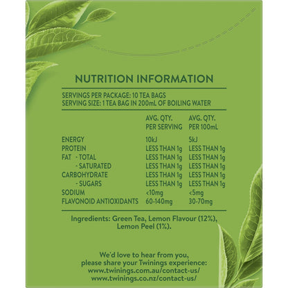 Twinings Green Tea & Lemon Tea Bags 10 pack