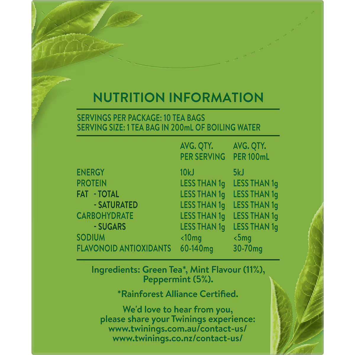 Twinings Green Tea & Mint Tea Bags | 10 pack