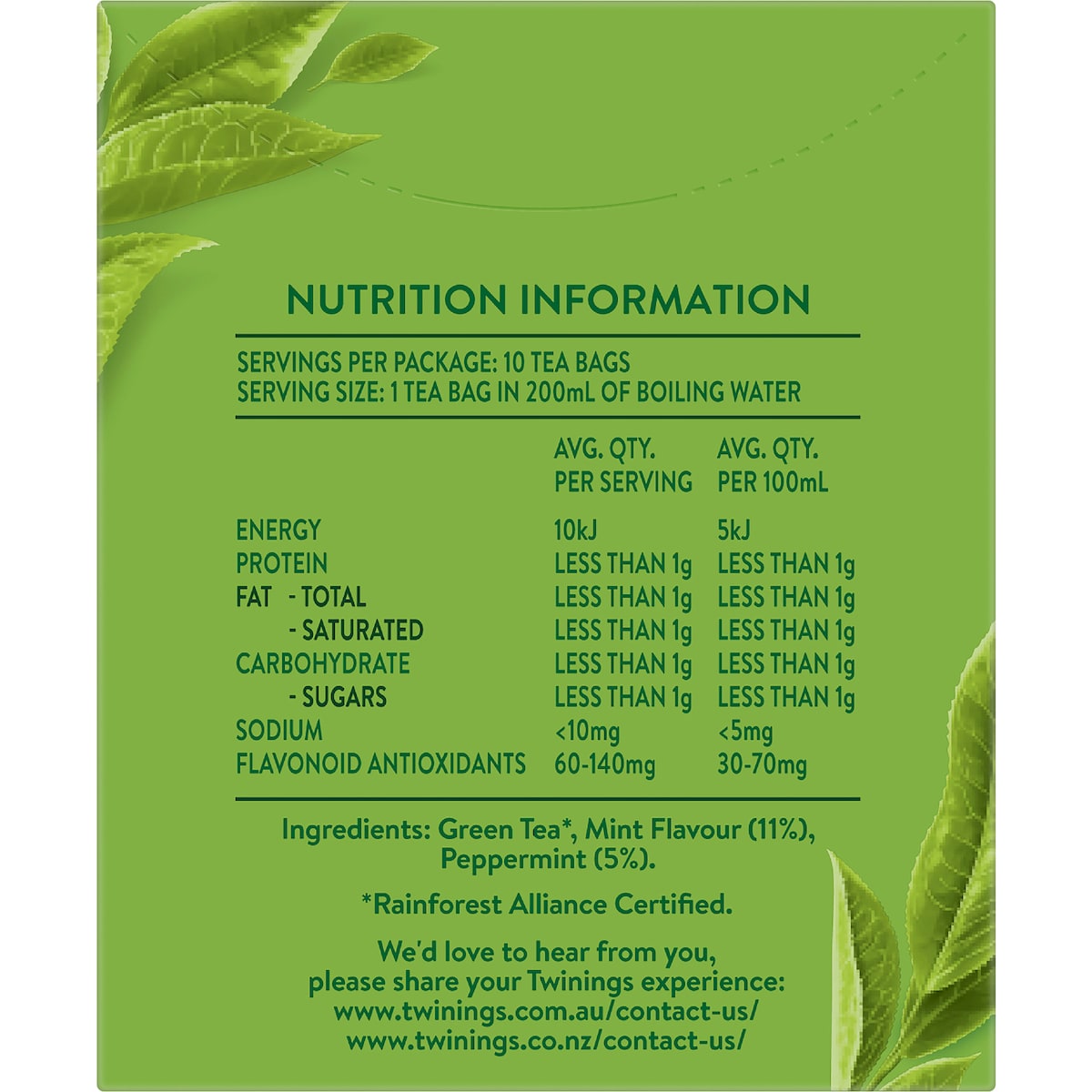 Twinings Mint Green Tea Bags 10 Pack
