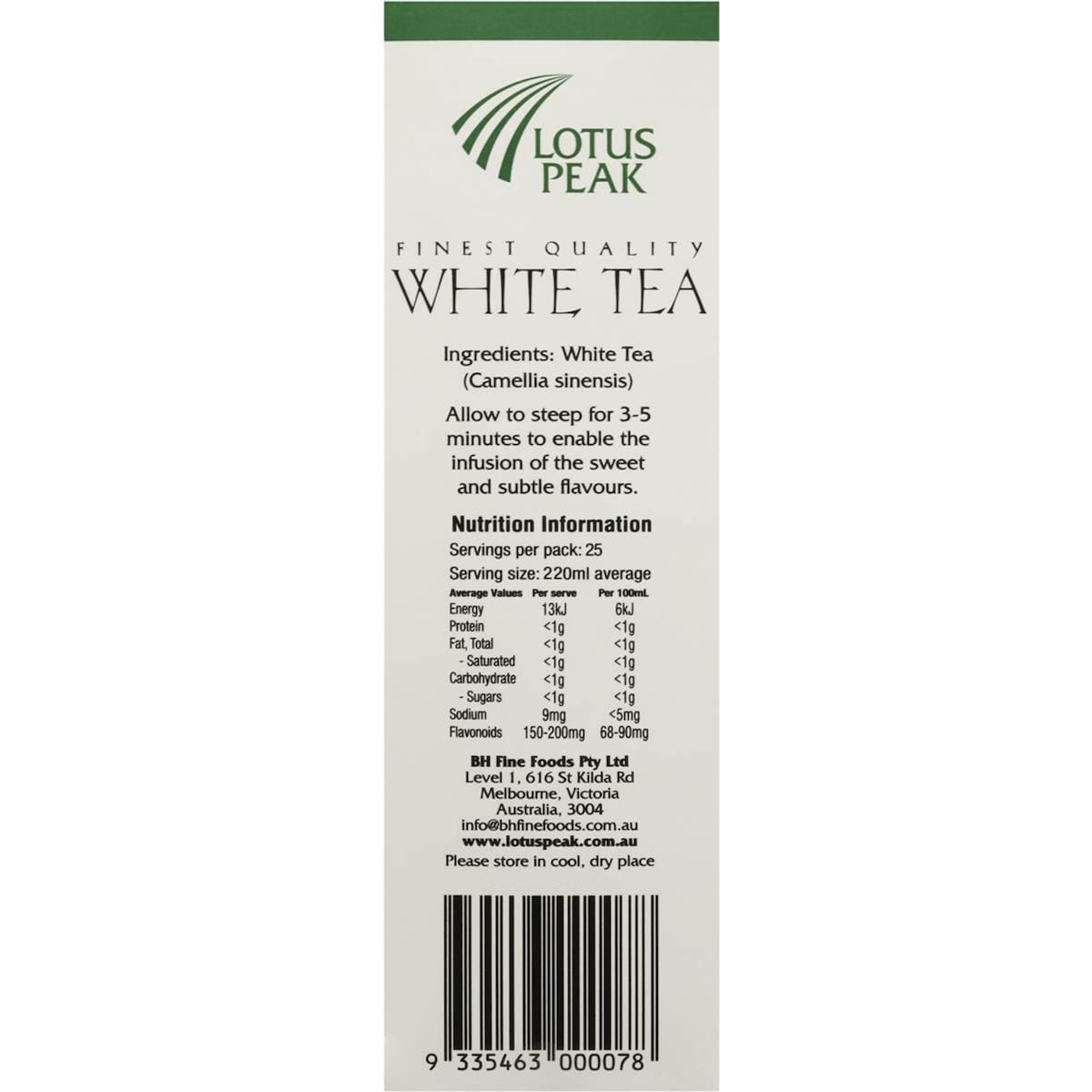 Lotus Peak White Tea Bags 25 Pack