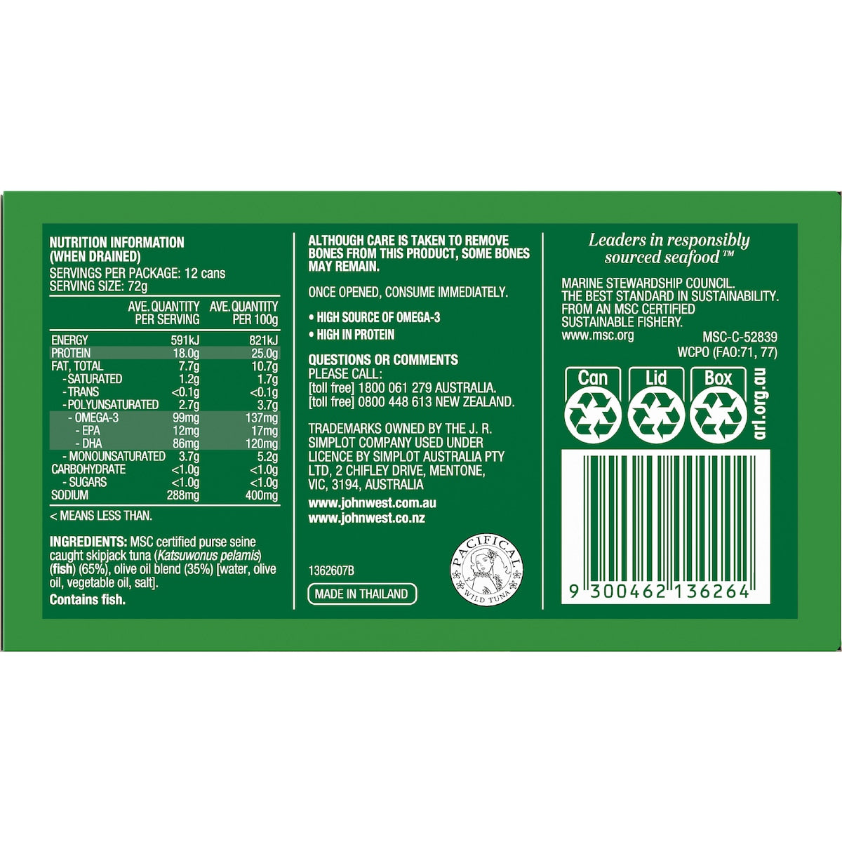 John West Chunky Tuna In Olive Oil Value 95g X 12 Pack