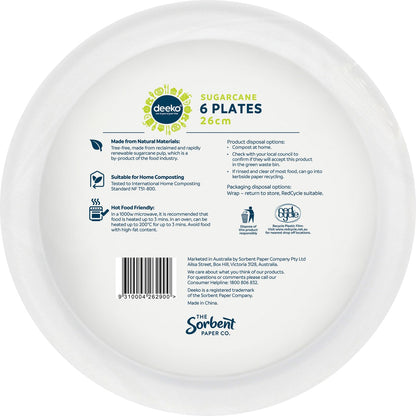Deeko Sugarcane Plates 26cm 6 Pack
