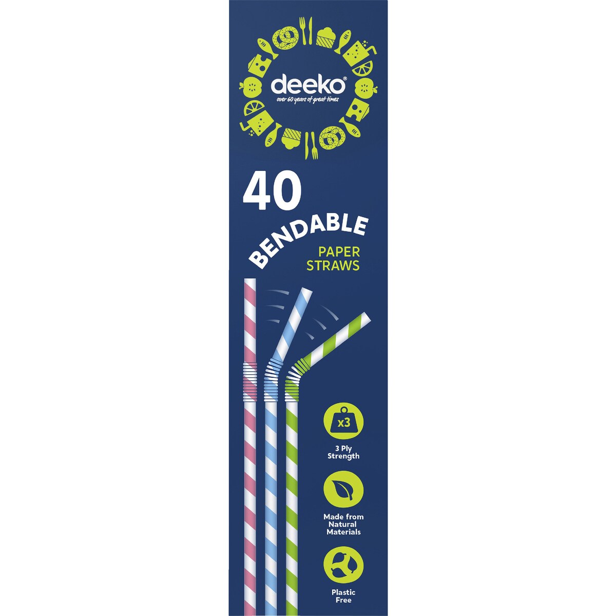 Deeko Bendable Paper Straws 40 Pack
