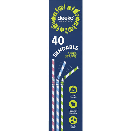 Deeko Bendable Paper Straws 40 Pack