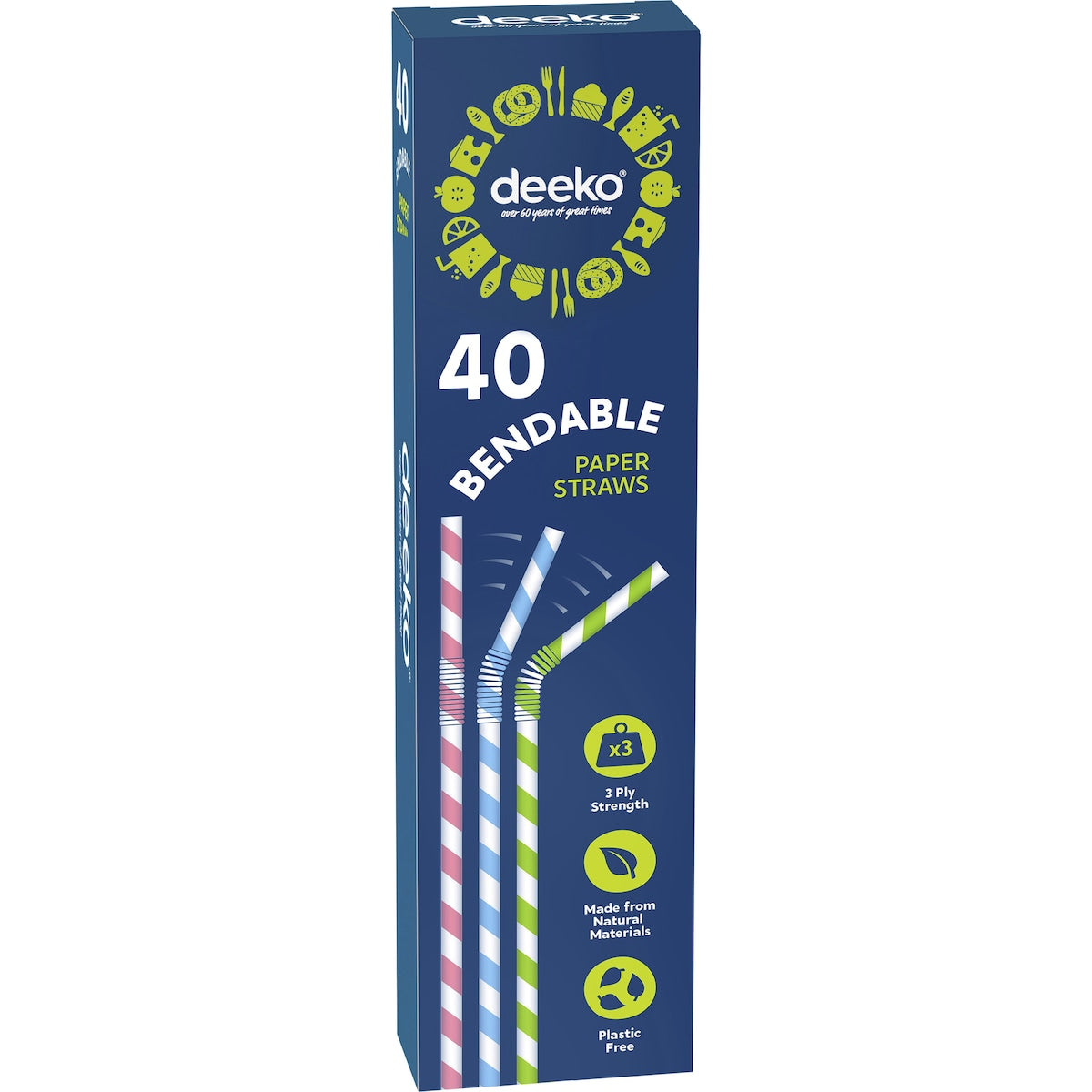 Deeko Bendable Paper Straws 40 Pack