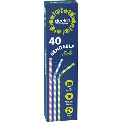 Deeko Bendable Paper Straws 40 Pack