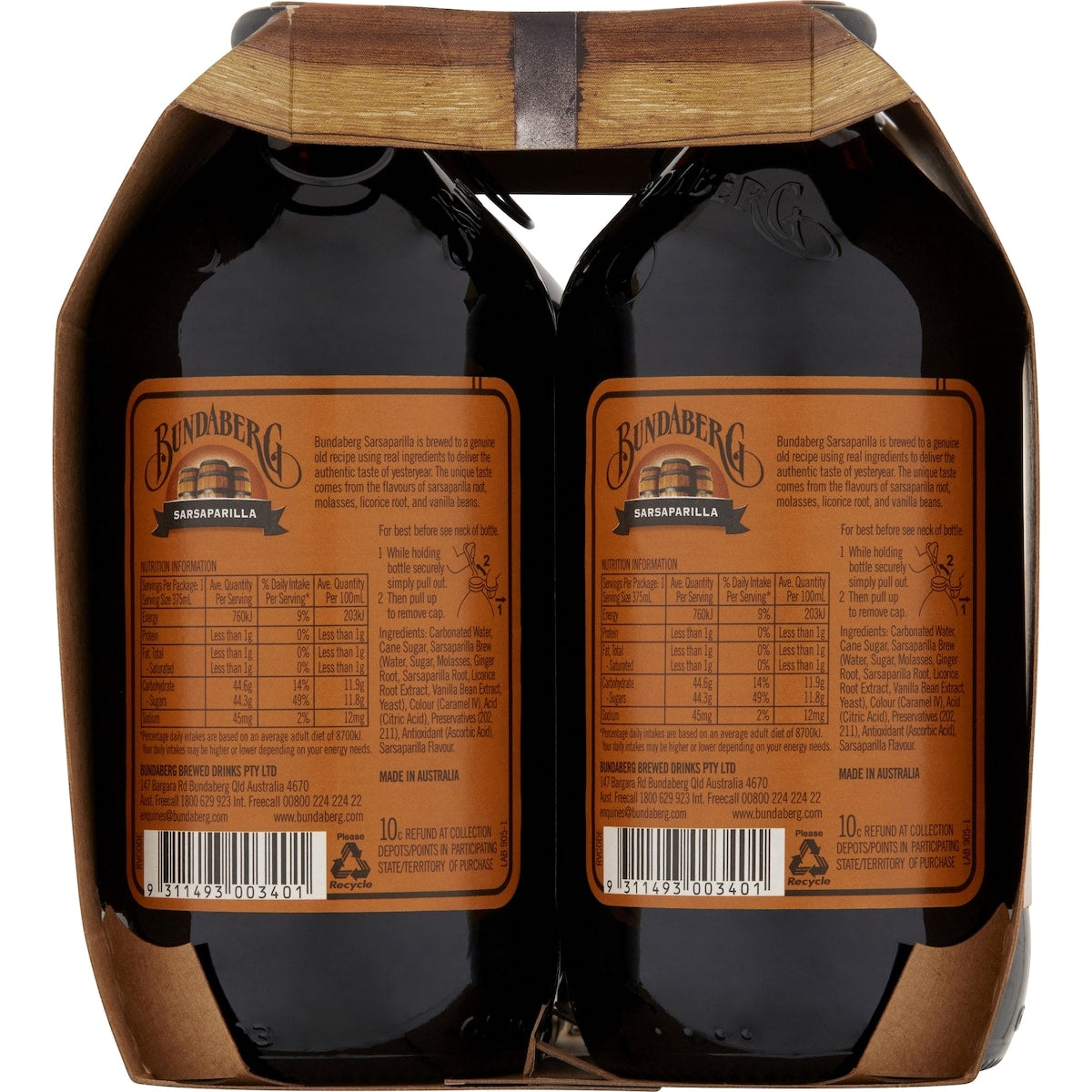 Bundaberg Sarsaparilla 375ml X 4 Pack