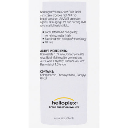 Neutrogena Ultra Sheer Fluid Facial Sunscreen Spf50 40ml