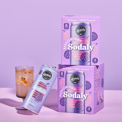 Remedy Passionfruit Sodaly Prebiotic Soda No Sugar Cans 250ml X 4 Pack