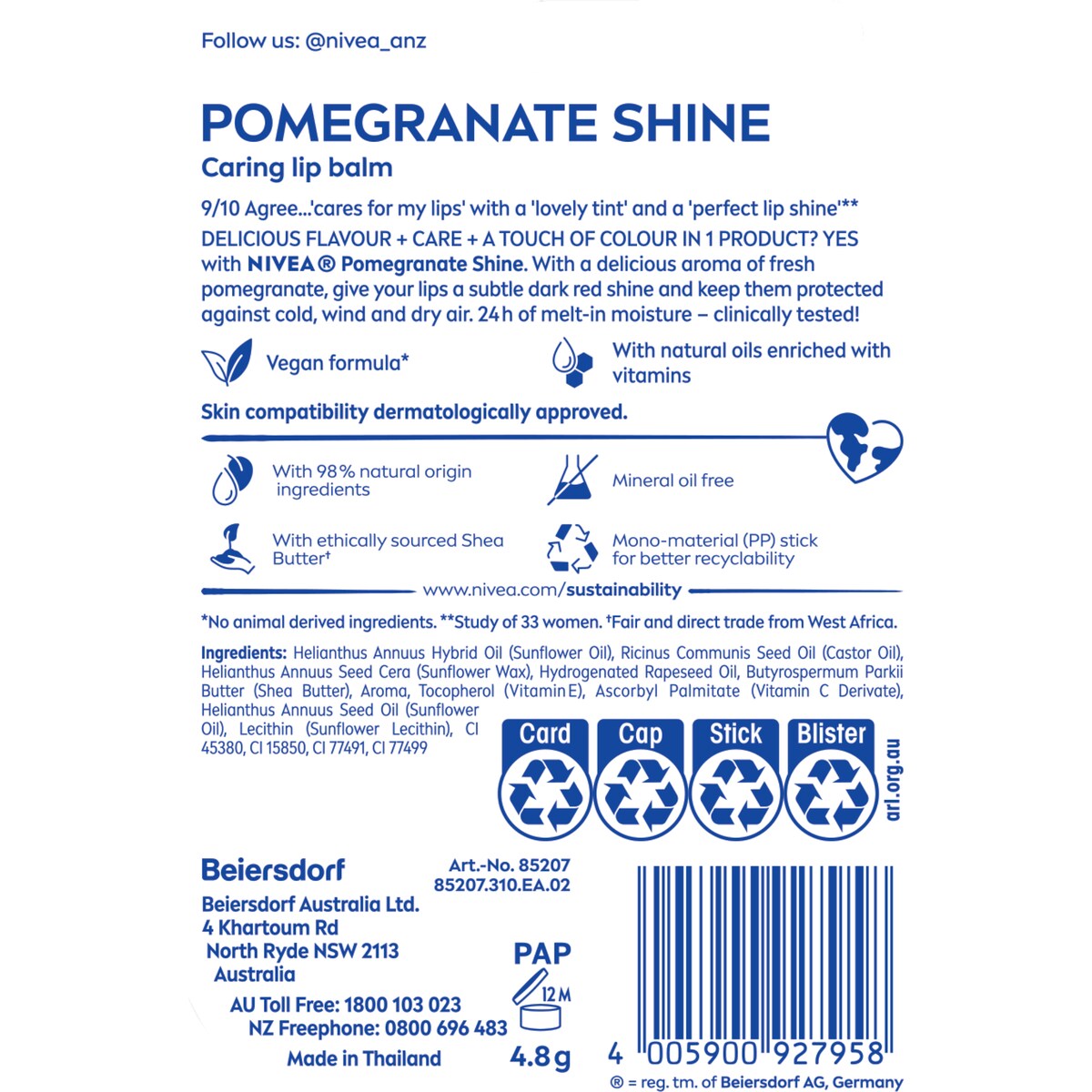 Nivea Lip Care Pomegranate Shine Lip Balm For Dry Lips 4.8g