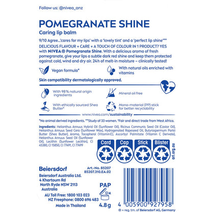 Nivea Lip Care Pomegranate Shine Lip Balm For Dry Lips 4.8g