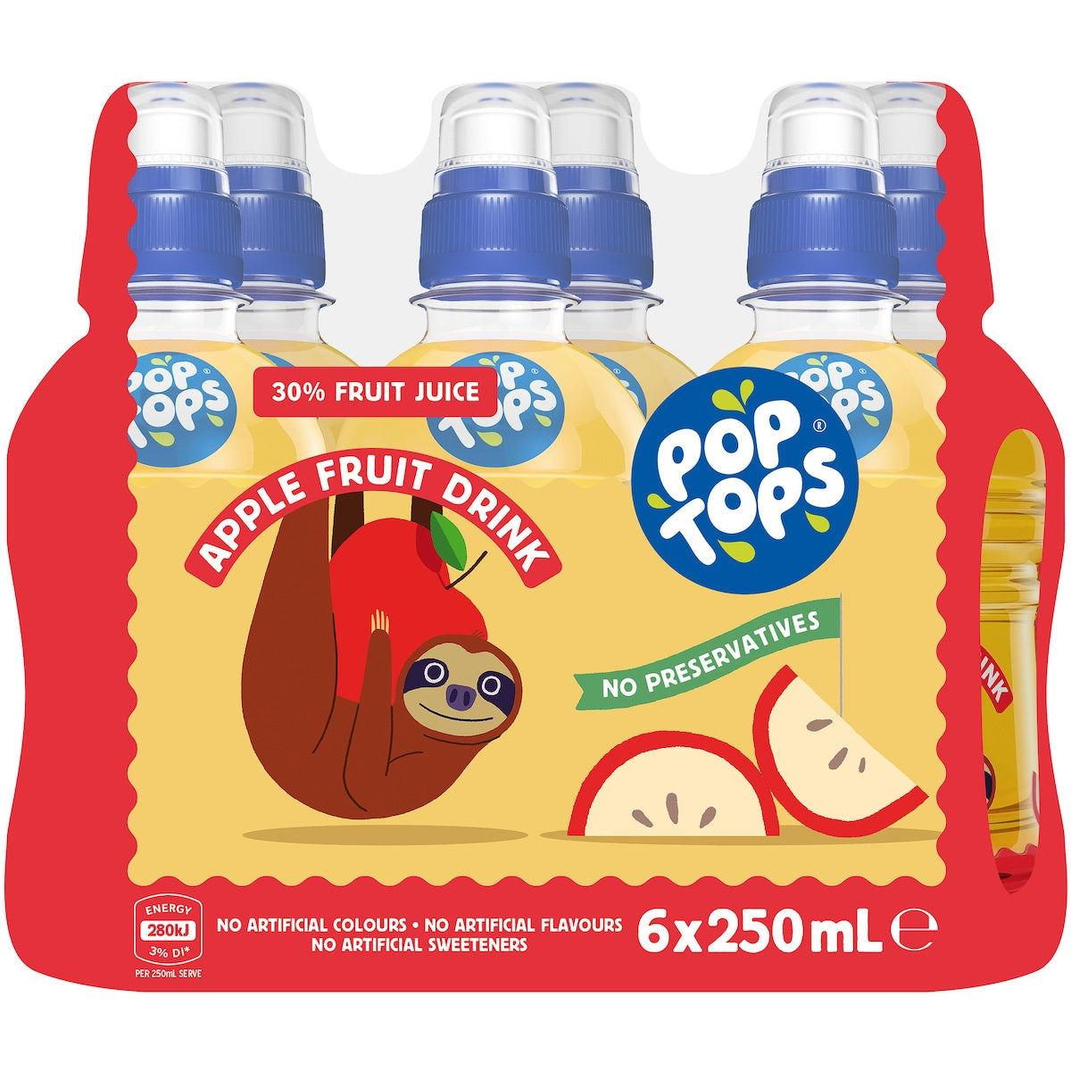 Pop Tops Fruit Drink Apple Poppers Multipack Lunch Box Bottles 250mL x 6 pack